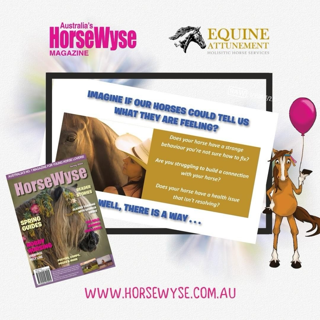 Equine Attunements contributes a quarterly article to Horsewyse magazine, focusing on enhancing the bond between horses and riders.